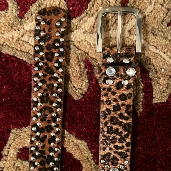 Women’s Animal Print Vegan Leather Belt Silver Buckle Rhinestone Stones Studs - Picture 6 of 16